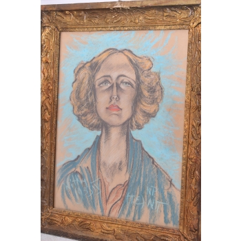 I. Witkiewicz Witkacy 1933 - Portret Arystokratka w Chuście - Pastel Obraz