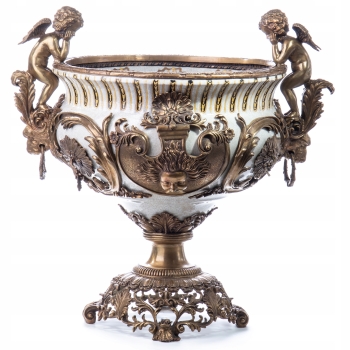 Porcelanowa Pałacowa Patera - Waza Wazon - Porcelana + Brąz - Anioły