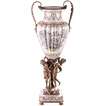 Porcelanowa Duża Waza - Wazon Amfora Ręcznie Malowana - Porcelana + Brąz