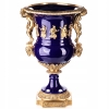 Granatowa Porcelanowa Waza - Urna Wazon - Porcelana + Brąz - Zdobienia