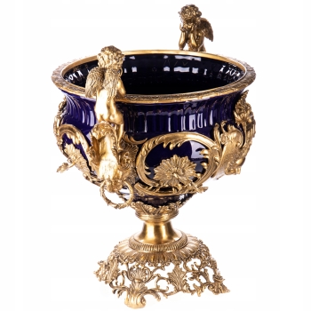 Fioletowa Porcelanowa Misa - Waza Urna Patera - Porcelana + Brąz - Amory