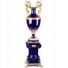 Kobaltowa Amfora na Postumencie - Puchar Wazon - Porcelana + Brąz