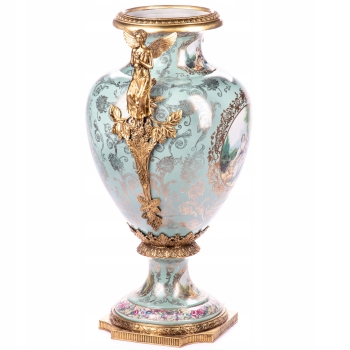 Porcelanowa Waza - Urna Wazon - Porcelana + Brąz - Ręcznie Malowana Anioły