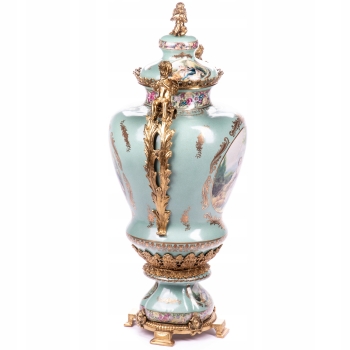 Barokowa Porcelanowa Waza - Urna Wazon - Porcelana + Brąz - Zakochani