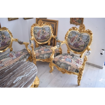 GOBELIN ARYSTOKRACJA Barokowy Komplet Wypoczynek - Sofa + 4 Fotele + Stół