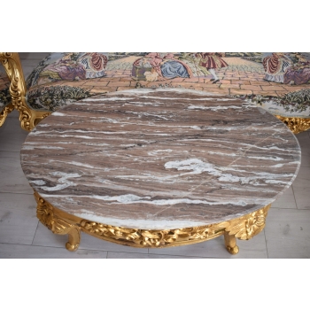 GOBELIN ARYSTOKRACJA Barokowy Komplet Wypoczynek - Sofa + 4 Fotele + Stół