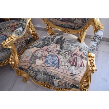 GOBELIN ARYSTOKRACJA Barokowy Komplet Wypoczynek - Sofa + 4 Fotele + Stół