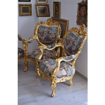 GOBELIN ARYSTOKRACJA Barokowy Komplet Wypoczynek - Sofa + 4 Fotele + Stół