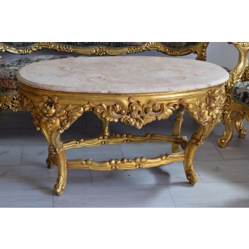GOBELIN FRANCJA Barokowy Komplet Wypoczynek - Sofa + 4 Fotele + Stół