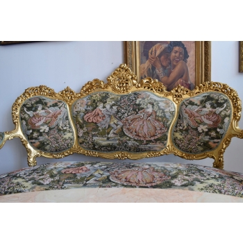 GOBELIN FRANCJA Barokowy Komplet Wypoczynek - Sofa + 4 Fotele + Stół