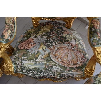 GOBELIN FRANCJA Barokowy Komplet Wypoczynek - Sofa + 4 Fotele + Stół