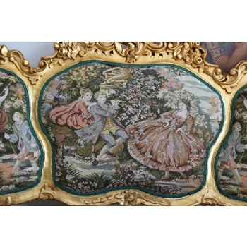 GOBELIN PARYSKI Barokowy Komplet Wypoczynek - Sofa + 4 Fotele + Stół