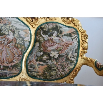 GOBELIN PARYSKI Barokowy Komplet Wypoczynek - Sofa + 4 Fotele + Stół