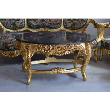 GOBELIN PARYSKI Barokowy Komplet Wypoczynek - Sofa + 4 Fotele + Stół