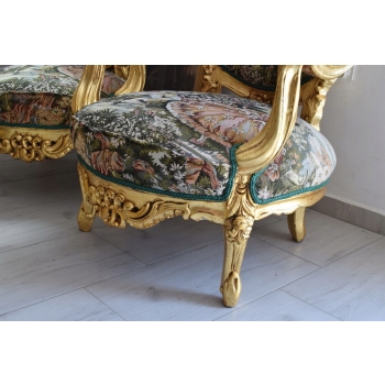 GOBELIN PARYSKI Barokowy Komplet Wypoczynek - Sofa + 4 Fotele + Stół