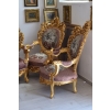 Barokowy Komplet Wypoczynek - Sofa + 4 Fotele + Stół RÓŻOWY KWIATY