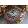 Barokowy Komplet Wypoczynek - Sofa + 4 Fotele + Stół RÓŻOWY KWIATY
