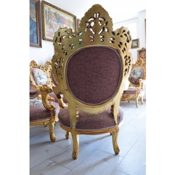 Barokowy Komplet Wypoczynek - Sofa + 4 Fotele + Stół RÓŻOWY KWIATY