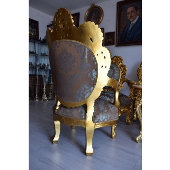 Barokowy Komplet Wypoczynkowy Wypoczynek - Sofa + 4 Fotele + Stół KWIATY