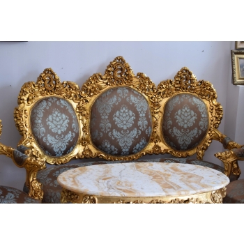 Barokowy Komplet Wypoczynkowy Wypoczynek - Sofa + 4 Fotele + Stół KWIATY