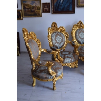 Barokowy Komplet Wypoczynkowy Wypoczynek - Sofa + 4 Fotele + Stół KWIATY