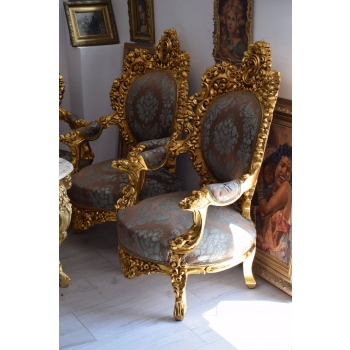 Barokowy Komplet Wypoczynkowy Wypoczynek - Sofa + 4 Fotele + Stół KWIATY