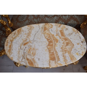 Barokowy Komplet Wypoczynkowy Wypoczynek - Sofa + 4 Fotele + Stół KWIATY