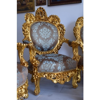 Barokowy Komplet Wypoczynkowy Wypoczynek - Sofa + 4 Fotele + Stół KWIATY