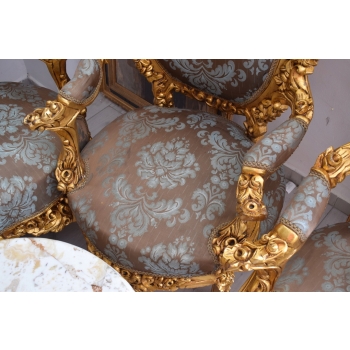 Barokowy Komplet Wypoczynkowy Wypoczynek - Sofa + 4 Fotele + Stół KWIATY