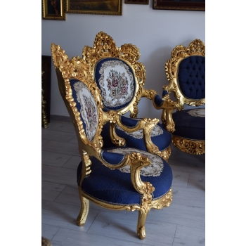 Barokowy Komplet Wypoczynkowy Wypoczynek - Sofa + 4 Fotele + Stół KWIATY