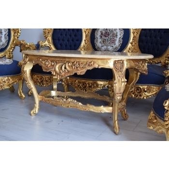Barokowy Komplet Wypoczynkowy Wypoczynek - Sofa + 4 Fotele + Stół KWIATY