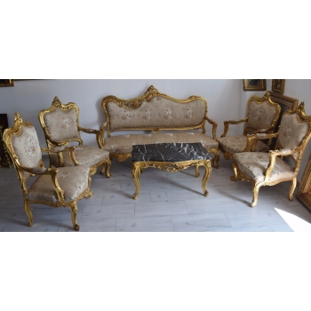 Barokowy Komplet Wypoczynkowy Wypoczynek - Sofa + 4 Fotele + Stół SALON