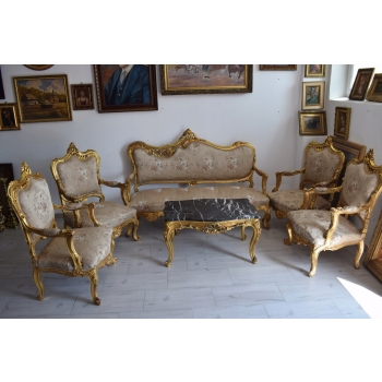 Barokowy Komplet Wypoczynkowy Wypoczynek - Sofa + 4 Fotele + Stół SALON
