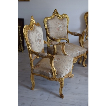 Barokowy Komplet Wypoczynkowy Wypoczynek - Sofa + 4 Fotele + Stół SALON