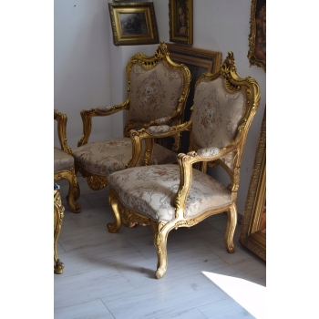 Barokowy Komplet Wypoczynkowy Wypoczynek - Sofa + 4 Fotele + Stół SALON