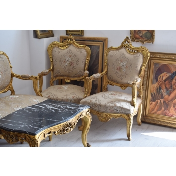 Barokowy Komplet Wypoczynkowy Wypoczynek - Sofa + 4 Fotele + Stół SALON