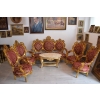 Barokowy Komplet Wypoczynkowy Wypoczynek Bordowy - Sofa + 4 Fotele + Stół