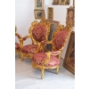 Barokowy Komplet Wypoczynkowy Wypoczynek Bordowy - Sofa + 4 Fotele + Stół
