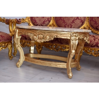 Barokowy Komplet Wypoczynkowy Wypoczynek Bordowy - Sofa + 4 Fotele + Stół
