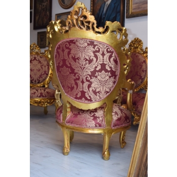 Barokowy Komplet Wypoczynkowy Wypoczynek Bordowy - Sofa + 4 Fotele + Stół