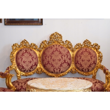 Barokowy Komplet Wypoczynkowy Wypoczynek Bordowy - Sofa + 4 Fotele + Stół