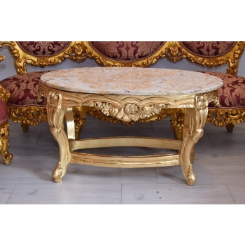 Barokowy Komplet Wypoczynkowy Wypoczynek Bordowy - Sofa + 4 Fotele + Stół