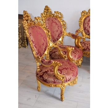 Barokowy Komplet Wypoczynkowy Wypoczynek Bordowy - Sofa + 4 Fotele + Stół