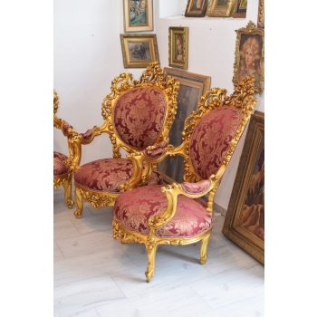 Barokowy Komplet Wypoczynkowy Wypoczynek Bordowy - Sofa + 4 Fotele + Stół