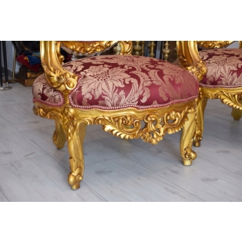 Barokowy Komplet Wypoczynkowy Wypoczynek Bordowy - Sofa + 4 Fotele + Stół