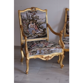 KRÓLEWSKI Komplet Mebli - Kawowy GOBELIN Wypoczynek Sofa + 2 Fotele + Stół