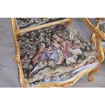 KRÓLEWSKI Komplet Mebli - Kawowy GOBELIN Wypoczynek Sofa + 2 Fotele + Stół