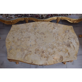 KRÓLEWSKI Komplet Mebli - Kawowy GOBELIN Wypoczynek Sofa + 2 Fotele + Stół