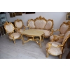 Barokowy Komplet Wypoczynkowy Wypoczynek Beżowy - Sofa + 4 Fotele + Stół
