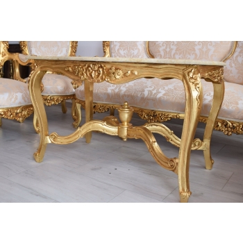 Barokowy Komplet Wypoczynkowy Wypoczynek Beżowy - Sofa + 4 Fotele + Stół